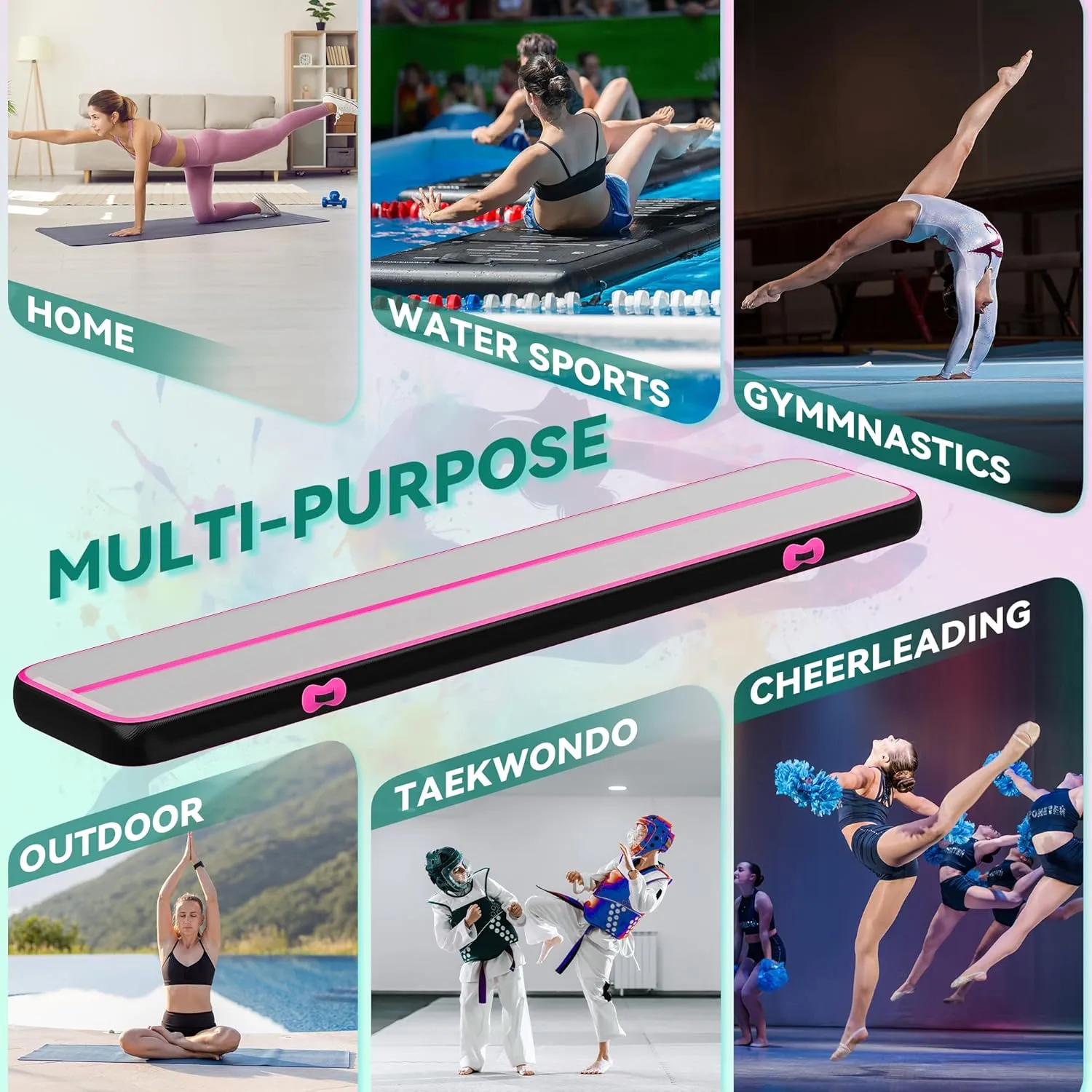 YITAHOME Air Gymnastics Mat 10ft/13ft/16ft/20ft Tumble Track Mat 4/8 Inches Thick Inflatable Tumbling Mat with Electric Pump & Carry Bag for Home Use/Tumble/Gym/Training/Cheerleading/Park/Water