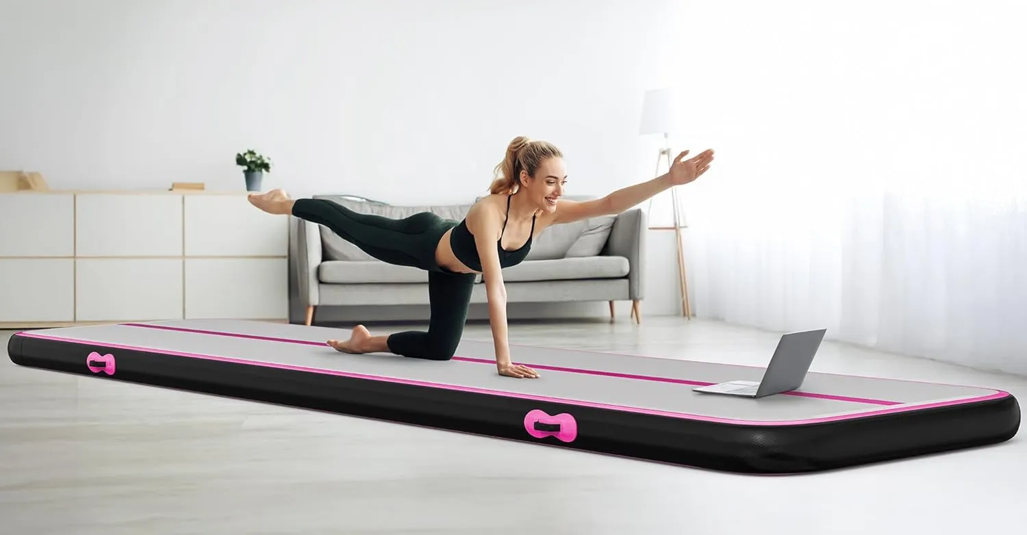 YITAHOME Air Gymnastics Mat 10ft/13ft/16ft/20ft Tumble Track Mat 4/8 Inches Thick Inflatable Tumbling Mat with Electric Pump & Carry Bag for Home Use/Tumble/Gym/Training/Cheerleading/Park/Water