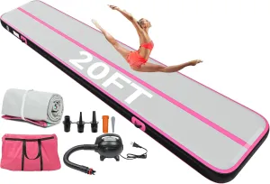 YITAHOME Air Gymnastics Mat 10ft/13ft/16ft/20ft Tumble Track Mat 4/8 Inches Thick Inflatable Tumbling Mat with Electric Pump & Carry Bag for Home Use/Tumble/Gym/Training/Cheerleading/Park/Water