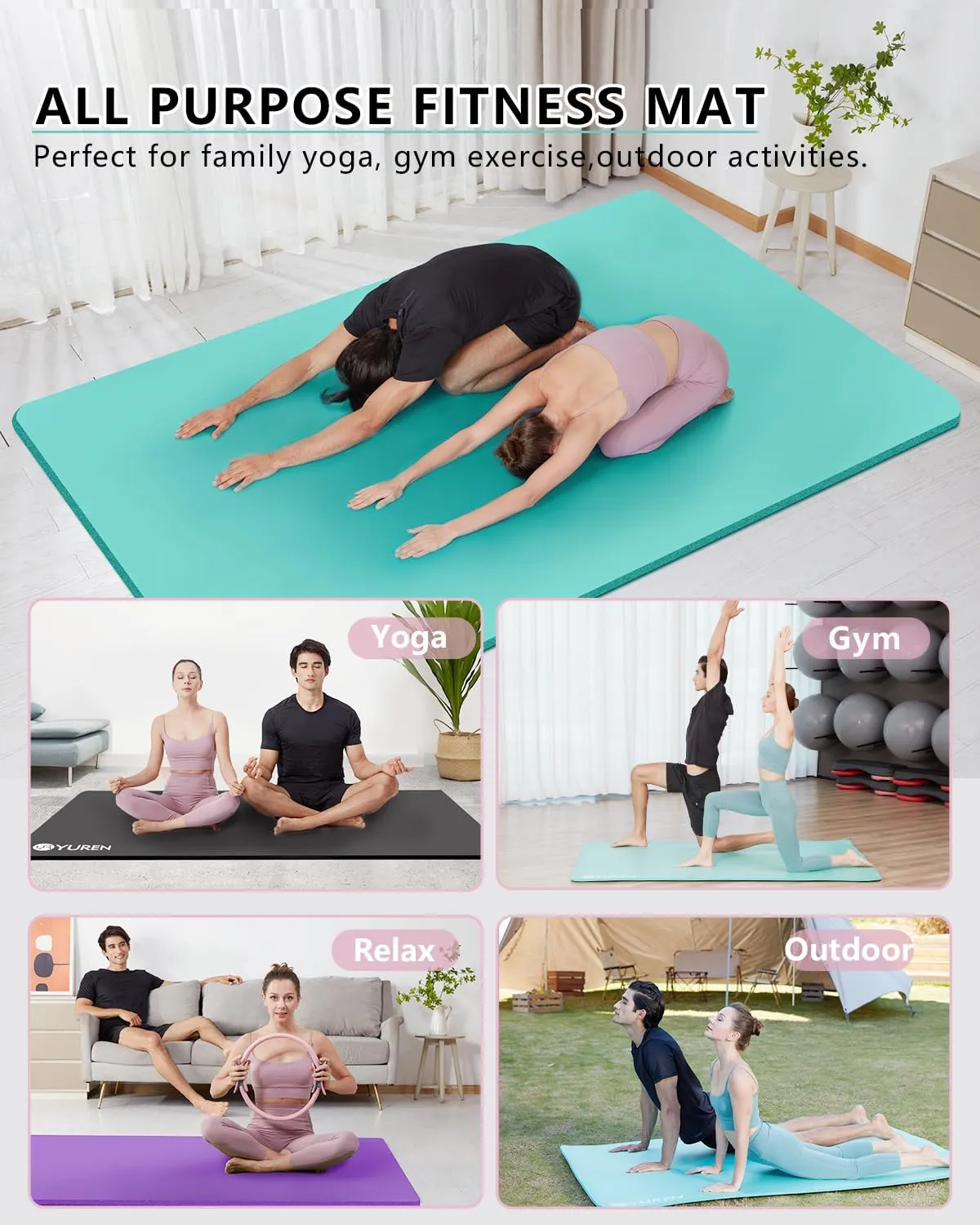 Yoga Mat 1/2 Inch Thick Large Exercise Mat 78"x 51" Extra Wide Workout Mats for Home Gym, Non-Slip Gym Floor Mat Soft Comfortable with Carrying Yoga Bag