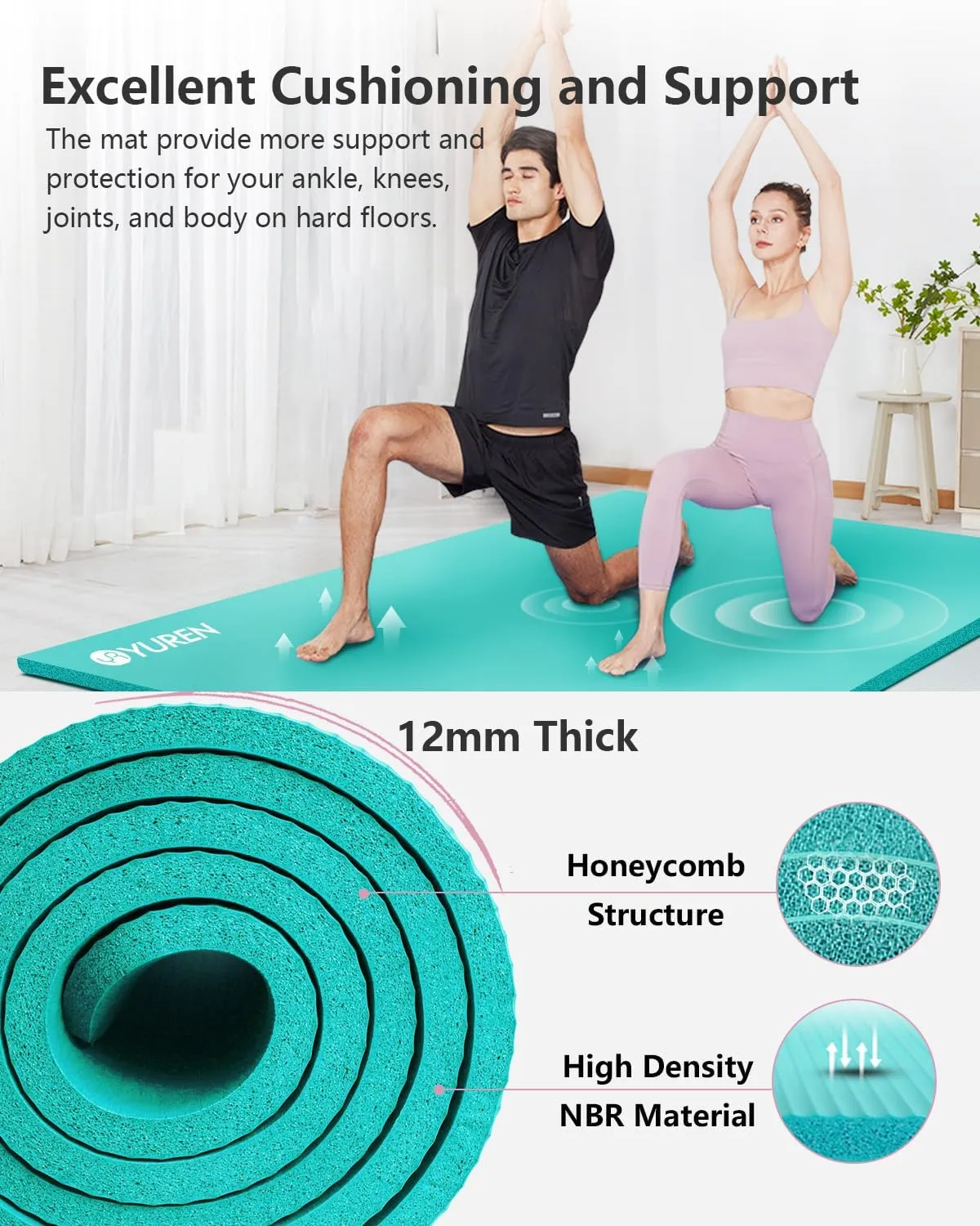 Yoga Mat 1/2 Inch Thick Large Exercise Mat 78"x 51" Extra Wide Workout Mats for Home Gym, Non-Slip Gym Floor Mat Soft Comfortable with Carrying Yoga Bag