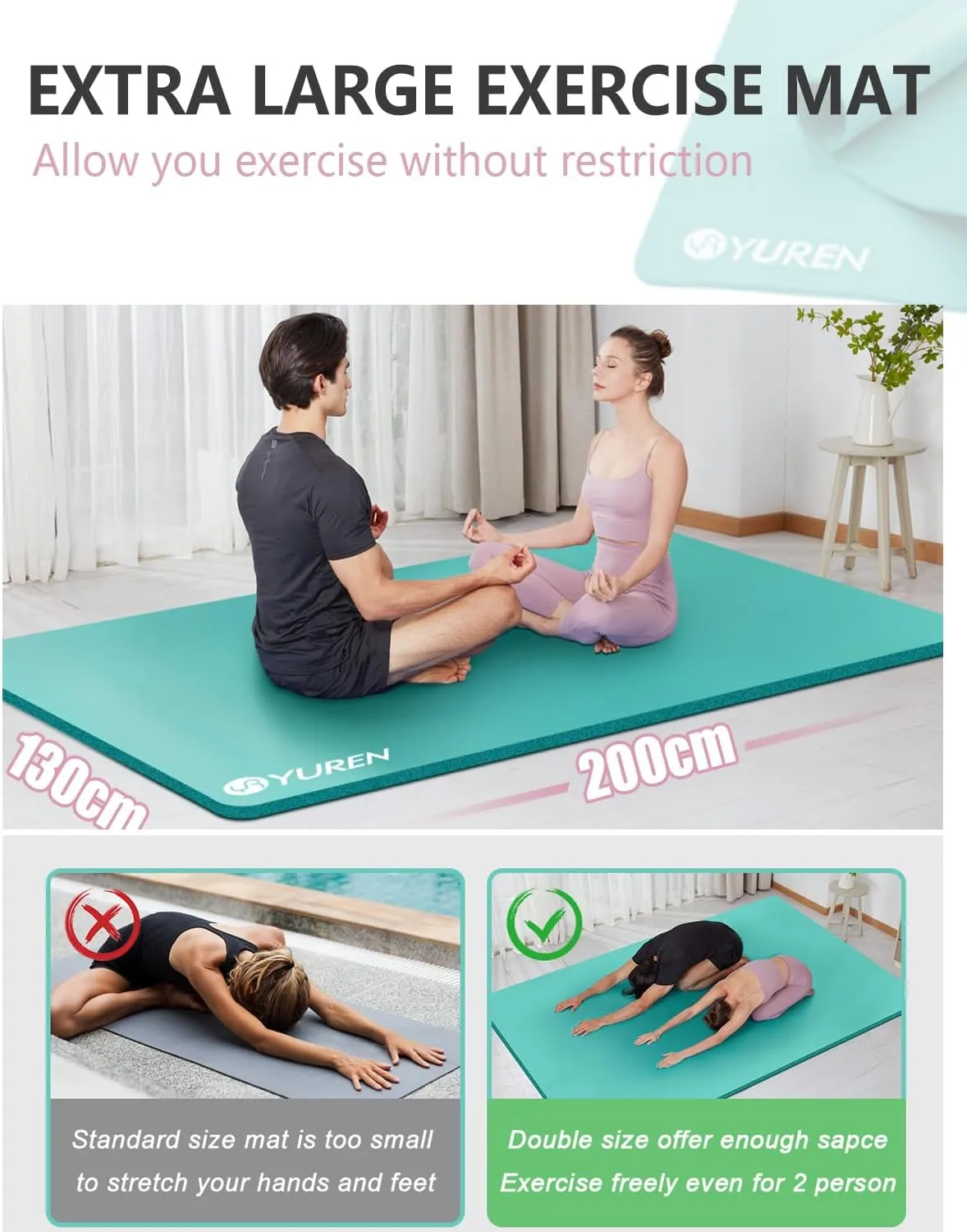 Yoga Mat 1/2 Inch Thick Large Exercise Mat 78"x 51" Extra Wide Workout Mats for Home Gym, Non-Slip Gym Floor Mat Soft Comfortable with Carrying Yoga Bag
