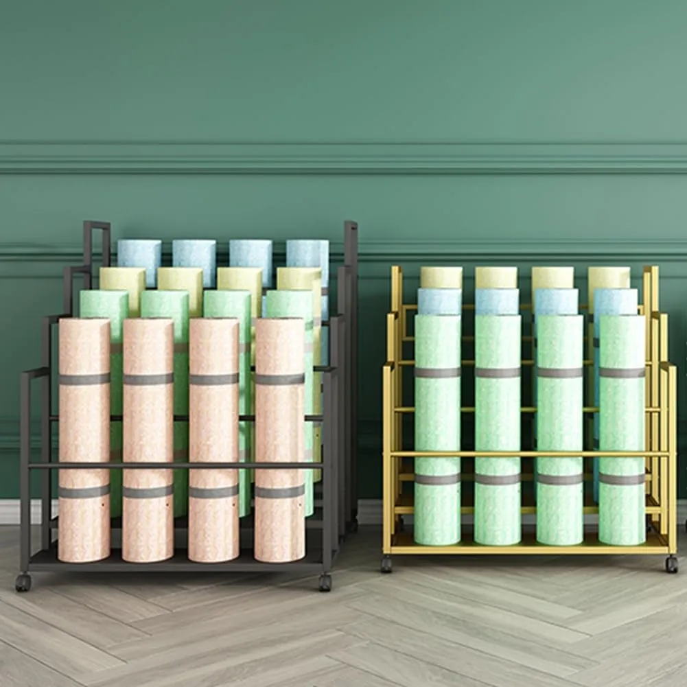 Yoga Mat Holder Basket, Large Yoga Mat Storage Cart with Wheels, Yoga Mat Rack Foam Rollers Organizer, Commercial Rack for Yoga Mat Foam Roller Storage for Gym/Yoga Studio Hold 30 Exercise Mats(White,