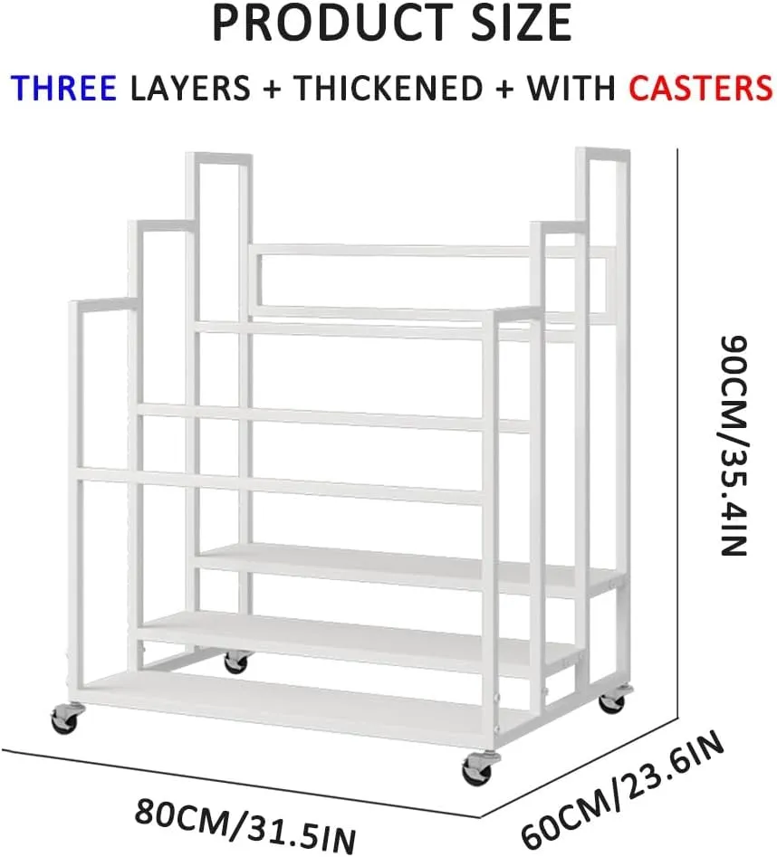 Yoga Mat Holder Basket, Large Yoga Mat Storage Cart with Wheels, Yoga Mat Rack Foam Rollers Organizer, Commercial Rack for Yoga Mat Foam Roller Storage for Gym/Yoga Studio Hold 30 Exercise Mats(White,