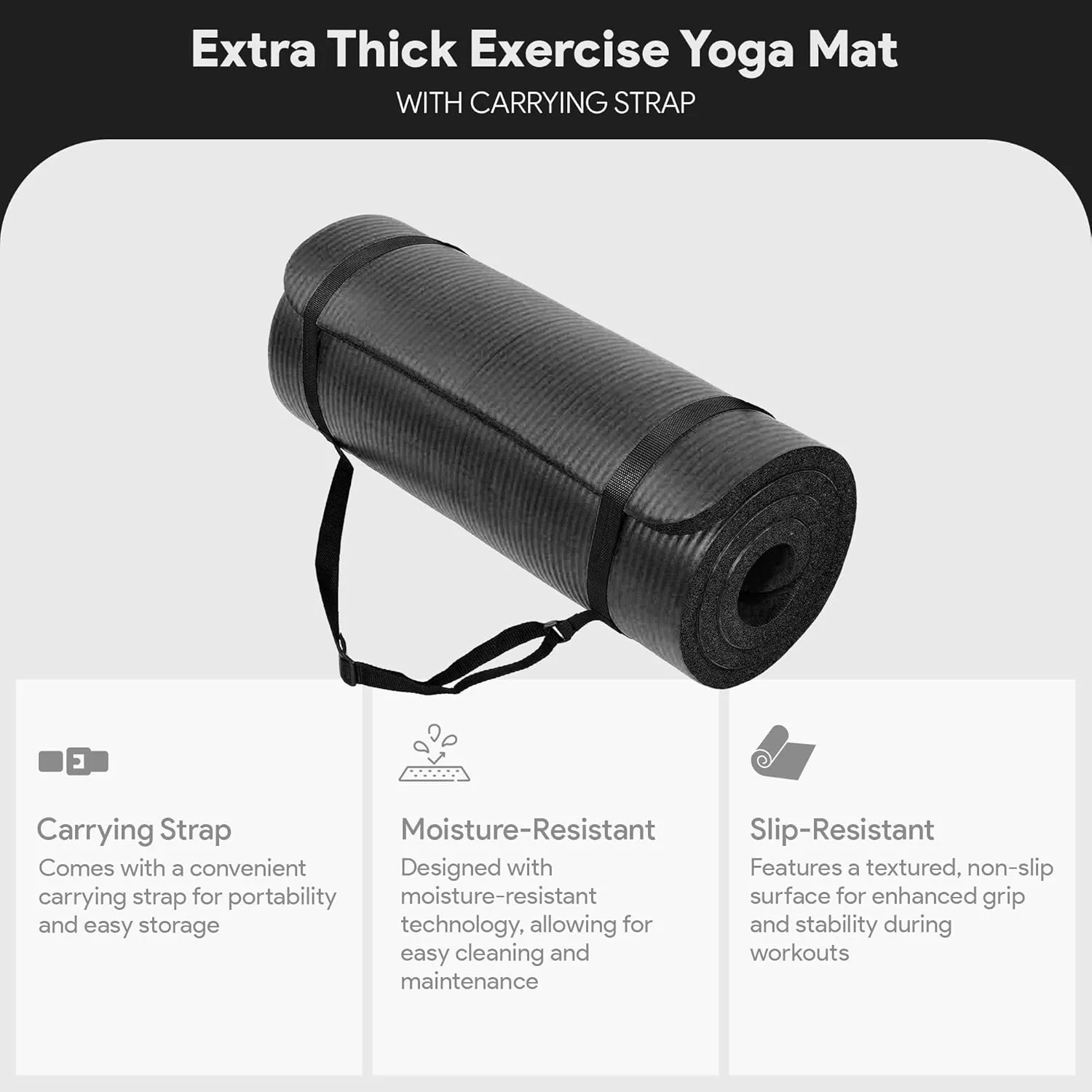 Yoga Mat, One-Inch Extra Thick High Density Exercise Mat, Anti-Tear Exercise Yoga Mat with Carrying Strap, Suitable for Various Yoga Exercises