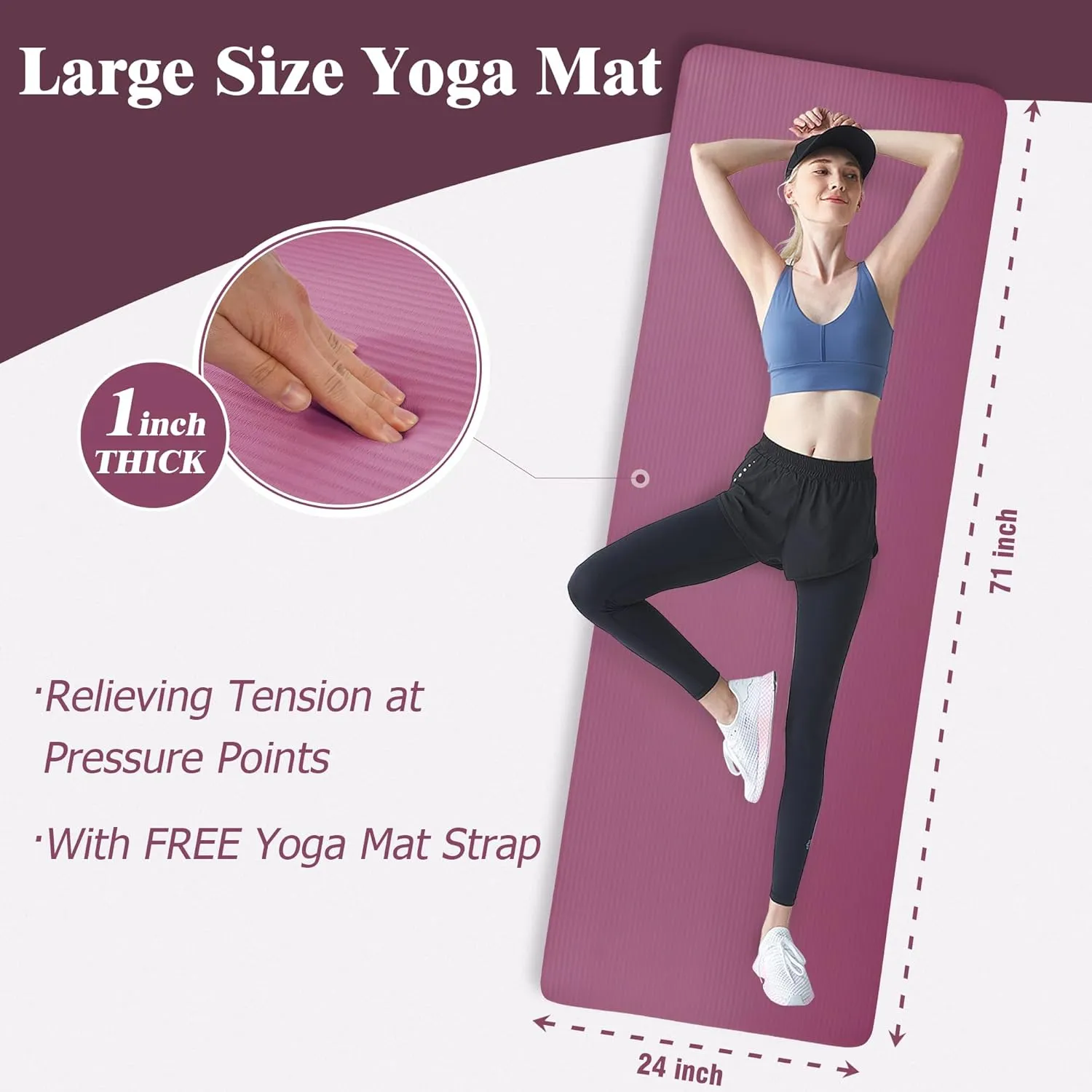 Yoga Mat, One-Inch Extra Thick High Density Exercise Mat, Anti-Tear Exercise Yoga Mat with Carrying Strap, Suitable for Various Yoga Exercises