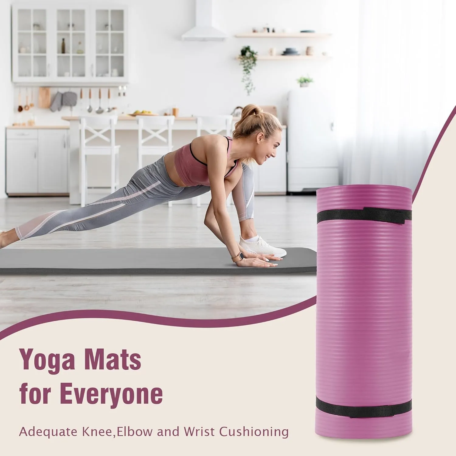 Yoga Mat, One-Inch Extra Thick High Density Exercise Mat, Anti-Tear Exercise Yoga Mat with Carrying Strap, Suitable for Various Yoga Exercises
