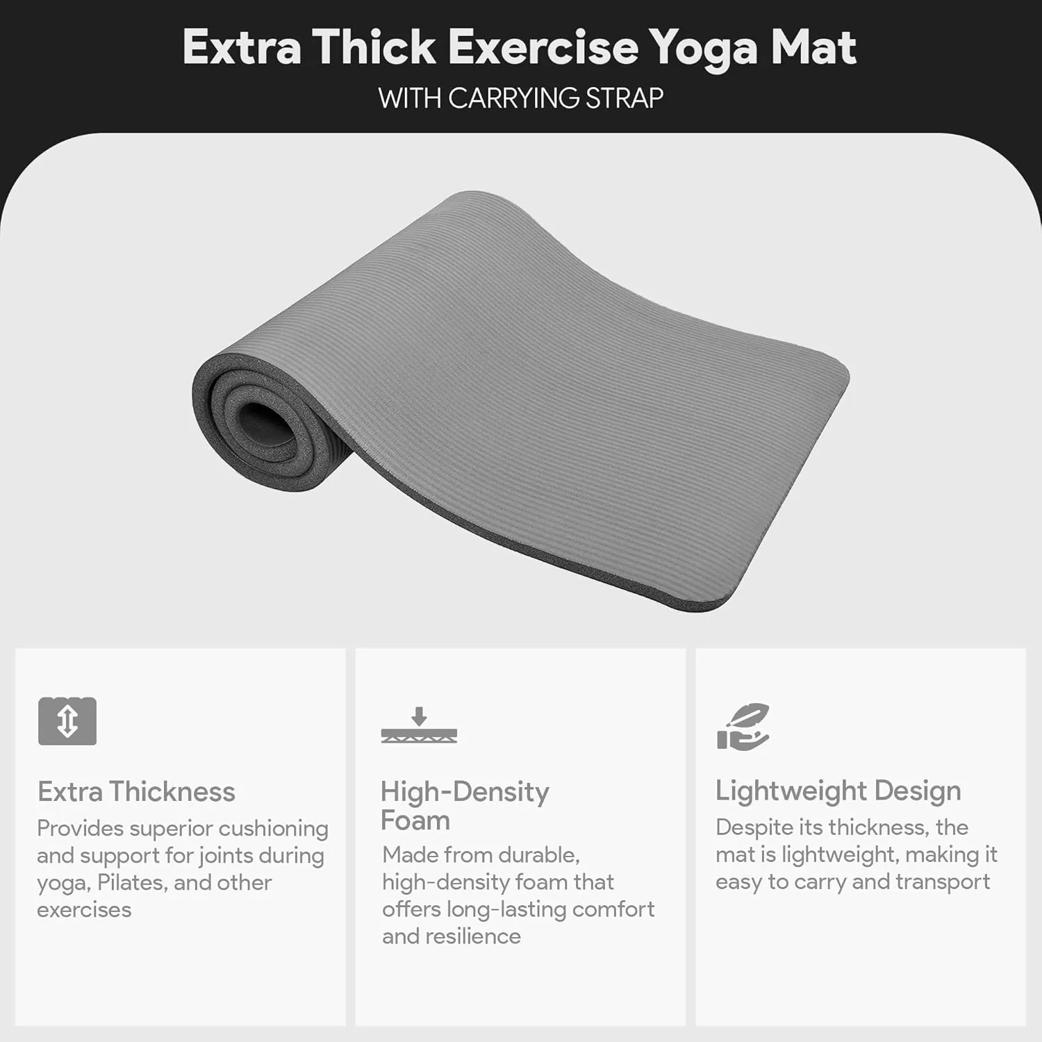 Yoga Mat, One-Inch Extra Thick High Density Exercise Mat, Anti-Tear Exercise Yoga Mat with Carrying Strap, Suitable for Various Yoga Exercises