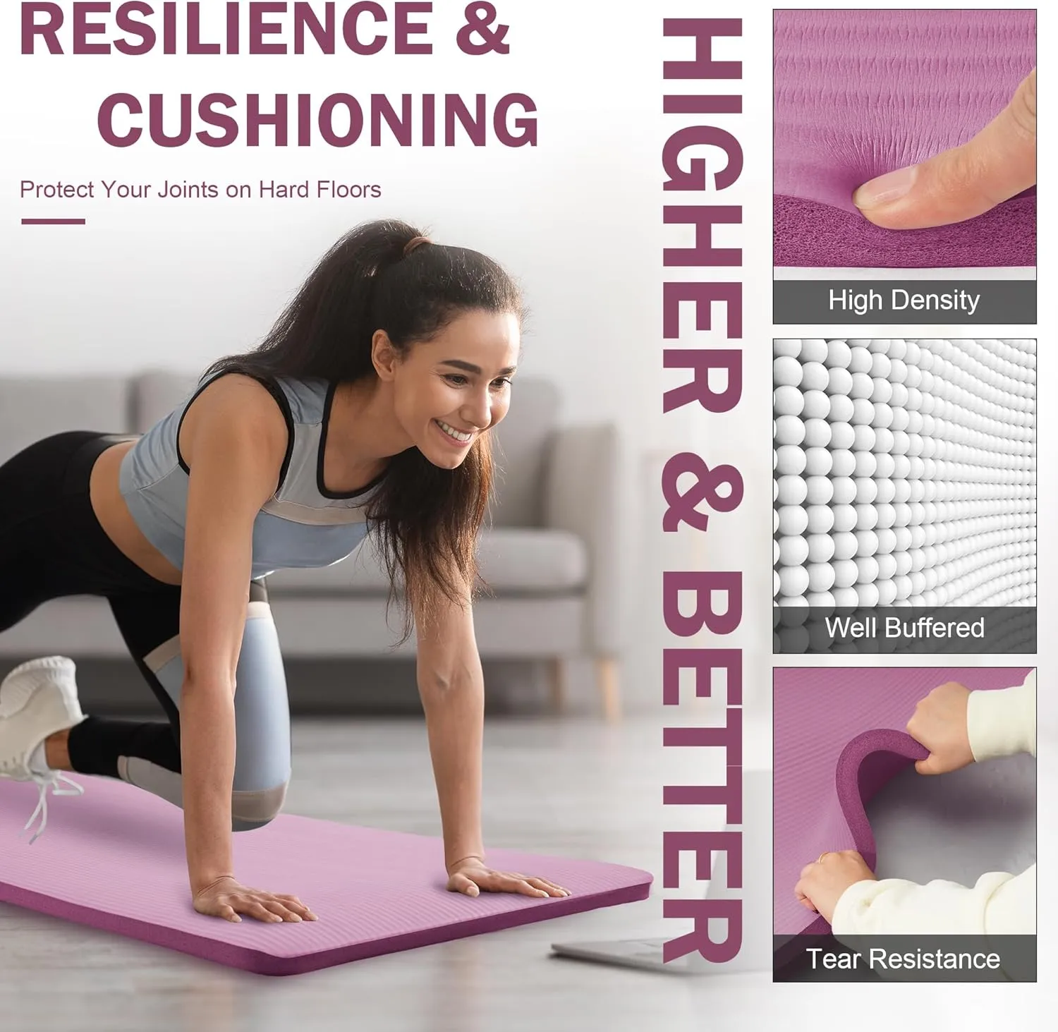 Yoga Mat, One-Inch Extra Thick High Density Exercise Mat, Anti-Tear Exercise Yoga Mat with Carrying Strap, Suitable for Various Yoga Exercises