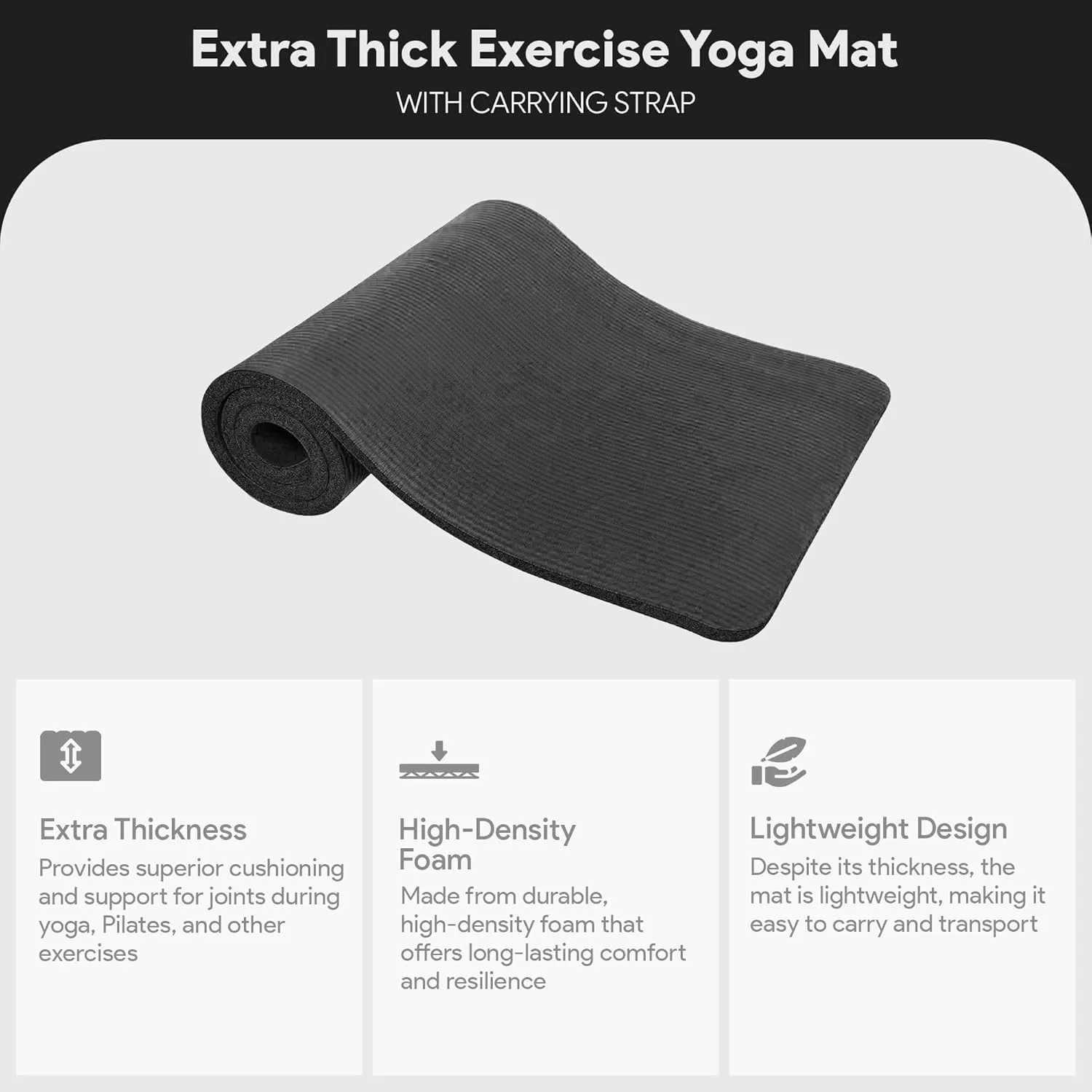 Yoga Mat, One-Inch Extra Thick High Density Exercise Mat, Anti-Tear Exercise Yoga Mat with Carrying Strap, Suitable for Various Yoga Exercises