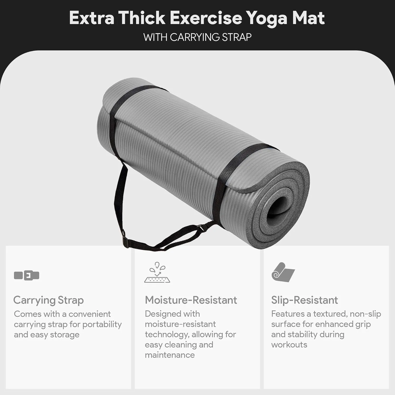 Yoga Mat, One-Inch Extra Thick High Density Exercise Mat, Anti-Tear Exercise Yoga Mat with Carrying Strap, Suitable for Various Yoga Exercises