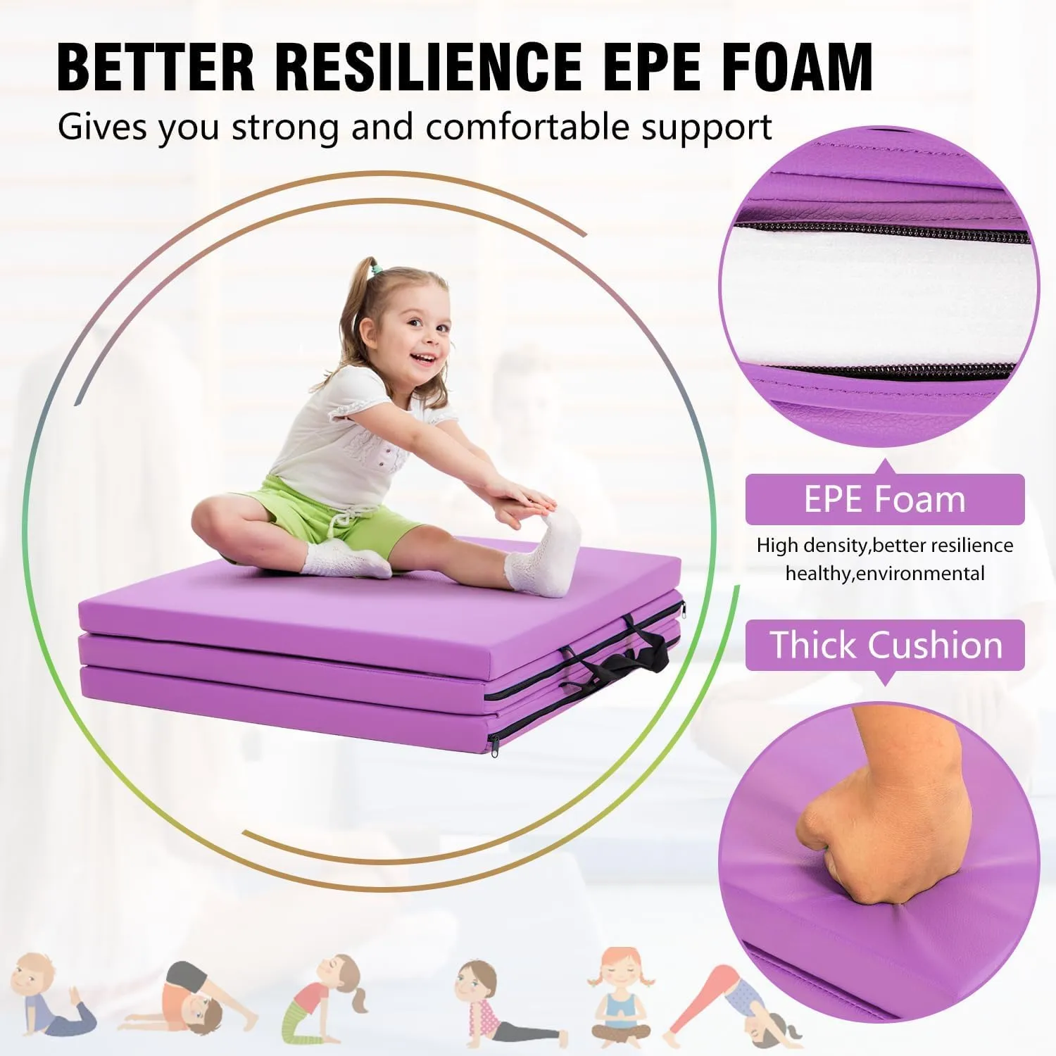 Yoga Mat Thick 2 Inch Workout Flooring for Home Gym - Exercise, Gymnastics, Tumbling, Pilates, Dance Equipment - Foldable Foam Play Mat for Kids and Adults