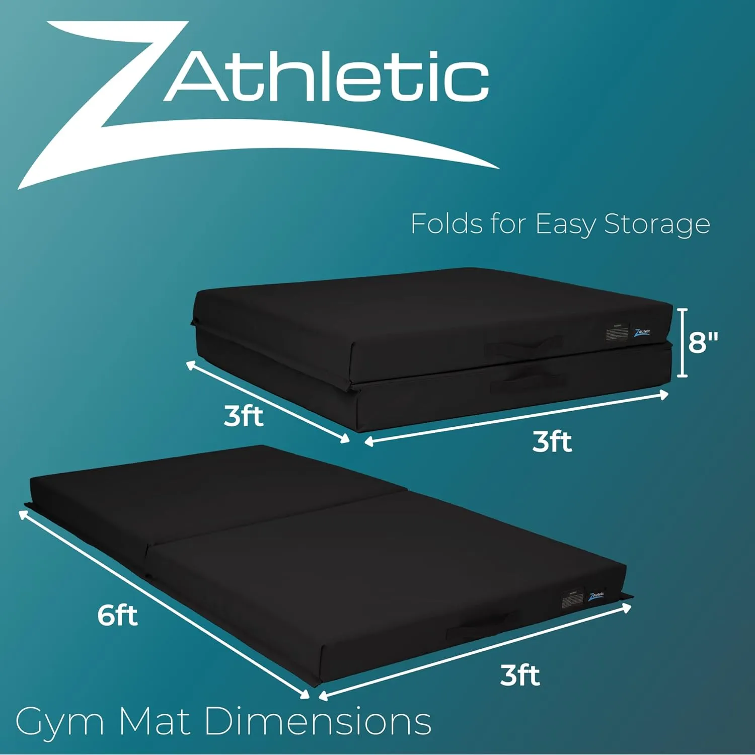 Z Athletic Open Cell Landing Folding Mat for Gymnastics, Tumbling, Cheerleading, Martial Arts, and More, 6 Ft x 3 Ft x 4 In