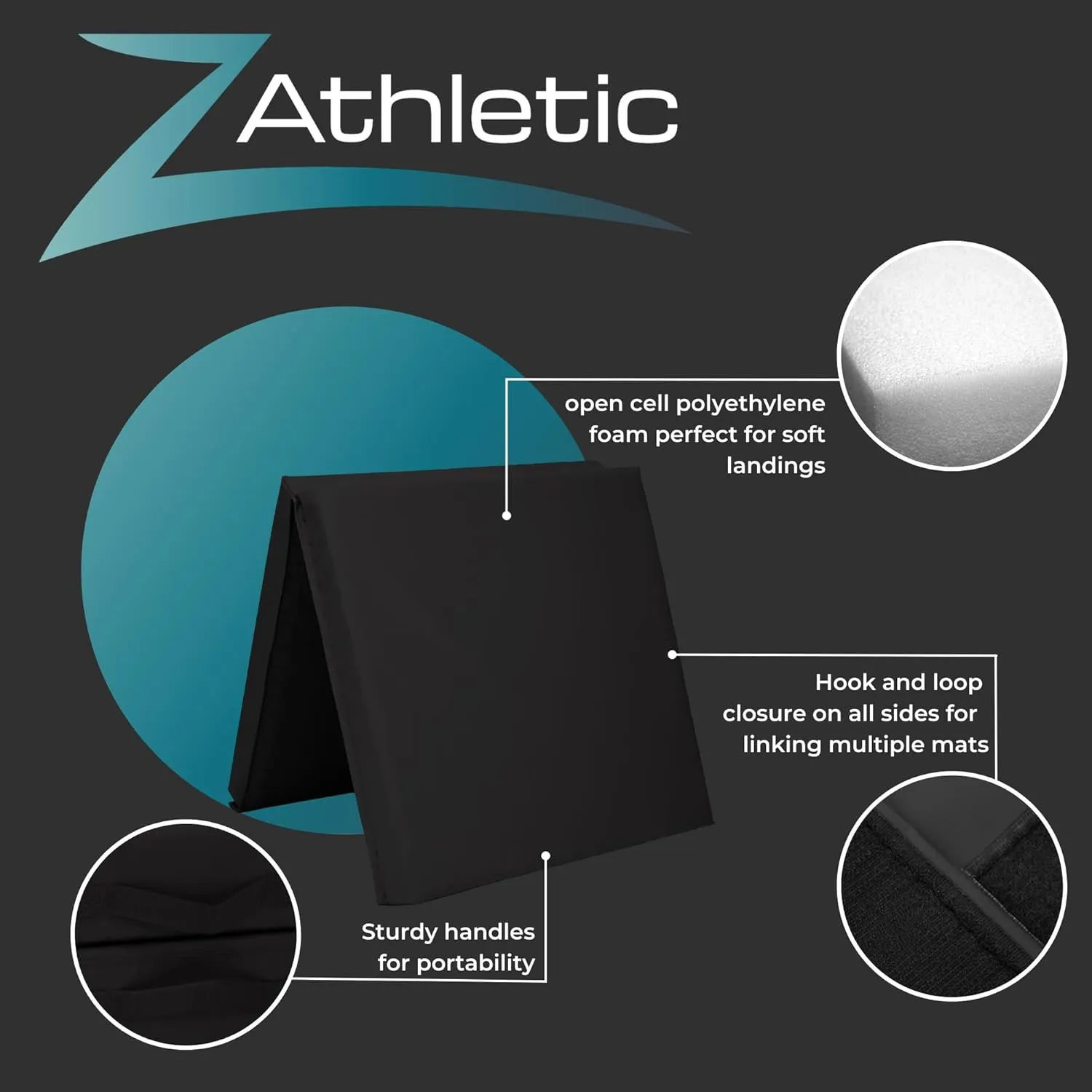Z Athletic Open Cell Landing Folding Mat for Gymnastics, Tumbling, Cheerleading, Martial Arts, and More, 6 Ft x 3 Ft x 4 In
