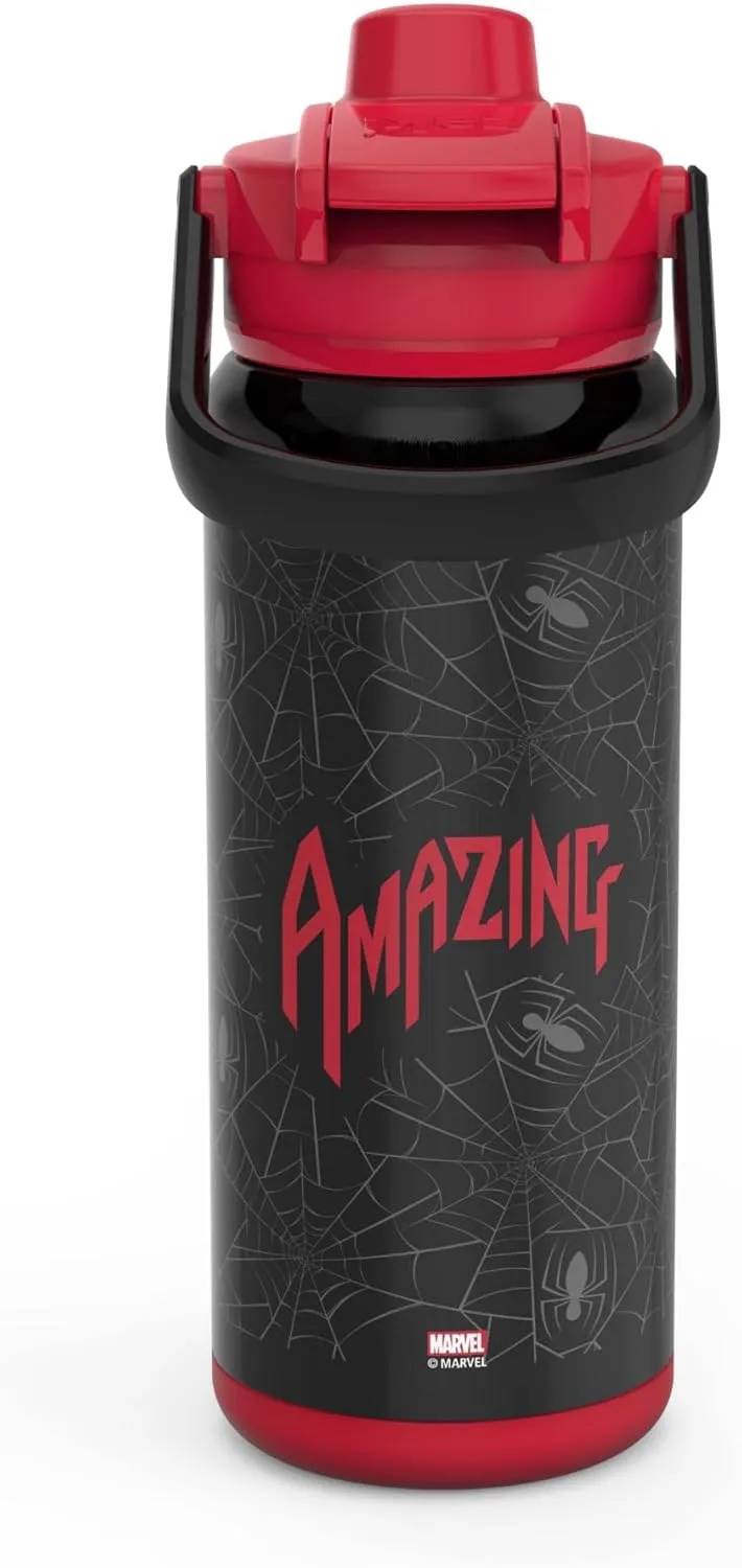 Zak Designs Beacon Insulated Bottle, Marvel Spider-Man - 20 oz - Durable Stainless Steel - Double-Wall Vacuum Insulation, Silicone Spout & Push-Button, Leak-Proof Lid - Dishwasher Safe