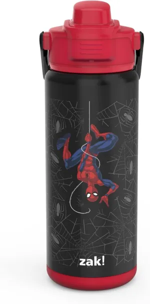 Zak Designs Beacon Insulated Bottle, Marvel Spider-Man - 20 oz - Durable Stainless Steel - Double-Wall Vacuum Insulation, Silicone Spout & Push-Button, Leak-Proof Lid - Dishwasher Safe