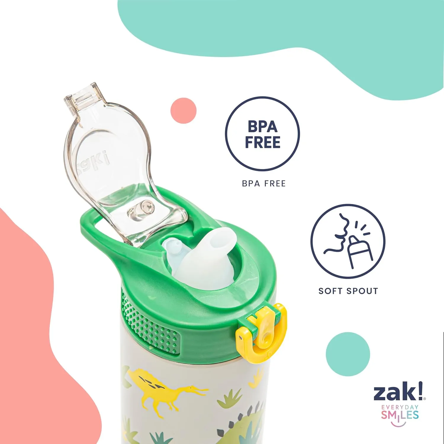 Zak Designs Minecraft Sage Kids Water Bottle For School or Travel, 19oz Stainless Steel Water Bottle With Straw, Handle, and Leak-Proof, Pop-Up Spout Cover (Steve, Alex, Mobs)