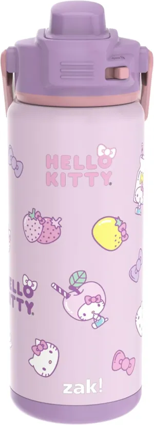 Zak Designs Sanrio Kid Water Bottle for Travel or At Home, 20oz Stainless Steel is Leak-Proof and Vacuum Insulated with Spout, Locking Cover, Carry Handle, Protective Base (Hello Kitty)