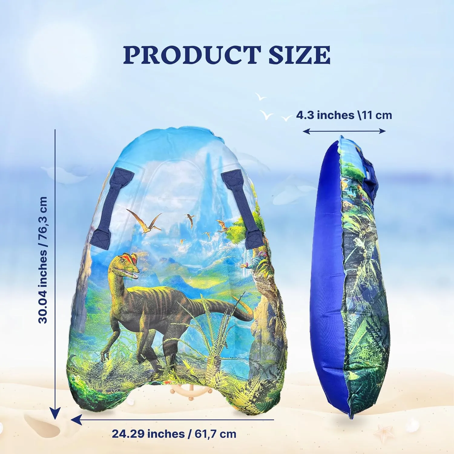 ZAMAS Kids Inflatable Surf Body Board with Handles and New Push-Button Valve, Lightweight Swimming Floating Surfboard Aid Mat Learn to Swim, Beach Safety Theme Surfing with Bonus Case for Board