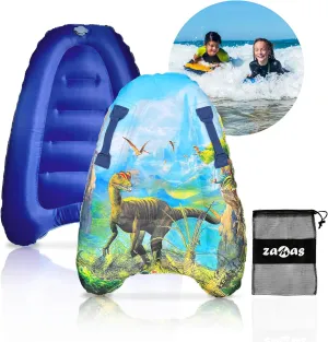 ZAMAS Kids Inflatable Surf Body Board with Handles and New Push-Button Valve, Lightweight Swimming Floating Surfboard Aid Mat Learn to Swim, Beach Safety Theme Surfing with Bonus Case for Board