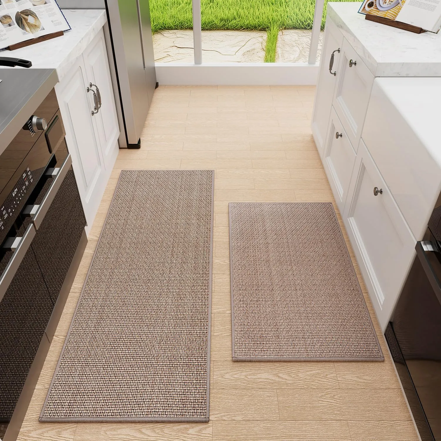 Zamo Anti-Fatigue Kitchen Mat, Non Slip Kitchen Rugs with Memory Foam, Absorbent Runner Mat for Floor, Standing Mats for in Front of Sink, Door, Laundry, Entryway, Hallway (Beige, 47" × 17.3")