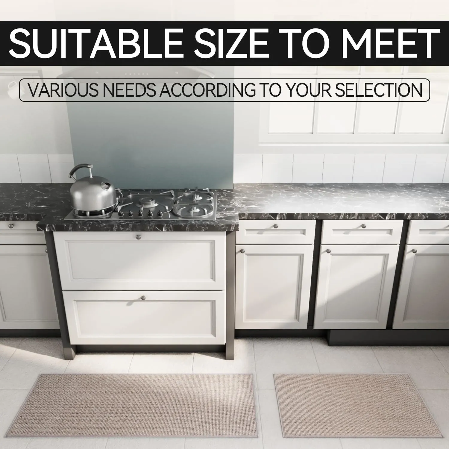 Zamo Anti-Fatigue Kitchen Mat, Non Slip Kitchen Rugs with Memory Foam, Absorbent Runner Mat for Floor, Standing Mats for in Front of Sink, Door, Laundry, Entryway, Hallway (Beige, 47" × 17.3")