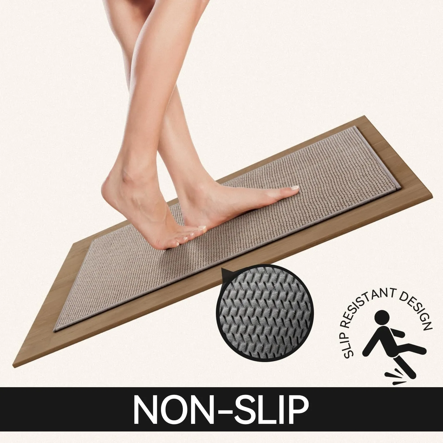 Zamo Anti-Fatigue Kitchen Mat, Non Slip Kitchen Rugs with Memory Foam, Absorbent Runner Mat for Floor, Standing Mats for in Front of Sink, Door, Laundry, Entryway, Hallway (Beige, 47" × 17.3")