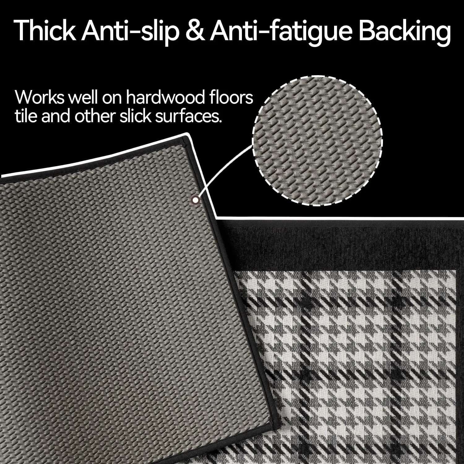 Zamo Anti-Fatigue Kitchen Mat, Non Slip Kitchen Rugs with Memory Foam, Absorbent Runner Mat for Floor, Standing Mats for in Front of Sink, Door, Laundry, Entryway, Hallway (Black, 32" × 17.3")