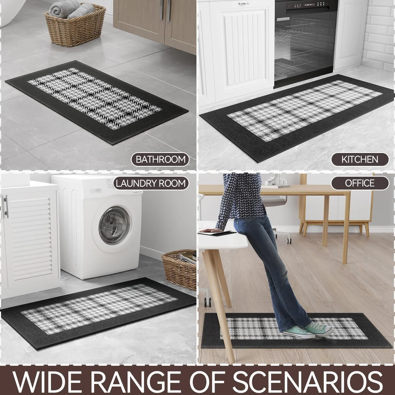 Zamo Anti-Fatigue Kitchen Mat, Non Slip Kitchen Rugs with Memory Foam, Absorbent Runner Mat for Floor, Standing Mats for in Front of Sink, Door, Laundry, Entryway, Hallway (Black, 32" × 17.3")