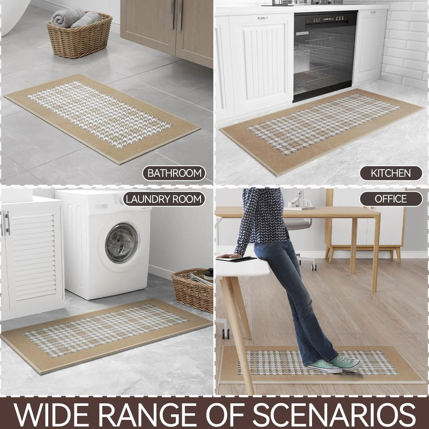Zamo Anti-Fatigue Kitchen Mat, Non Slip Kitchen Rugs with Memory Foam, Absorbent Runner Mat for Floor, Standing Mats for in Front of Sink, Door, Laundry, Entryway, Hallway (Brown, 32" × 17.3")