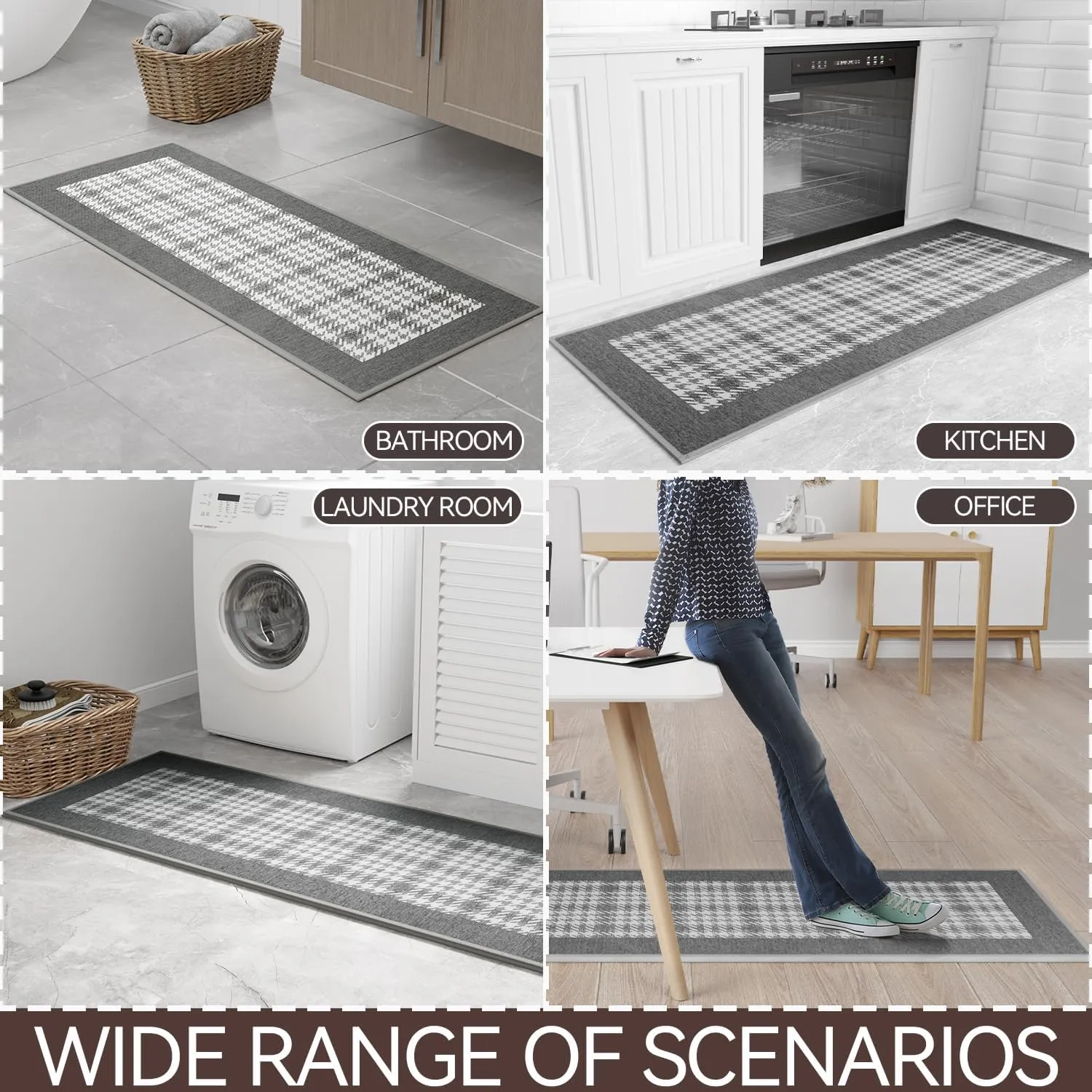 Zamo Anti-Fatigue Kitchen Mat, Non Slip Kitchen Rugs with Memory Foam, Absorbent Runner Mat for Floor, Standing Mats for in Front of Sink, Door, Laundry, Entryway, Hallway (Grey, 32" × 17.3")