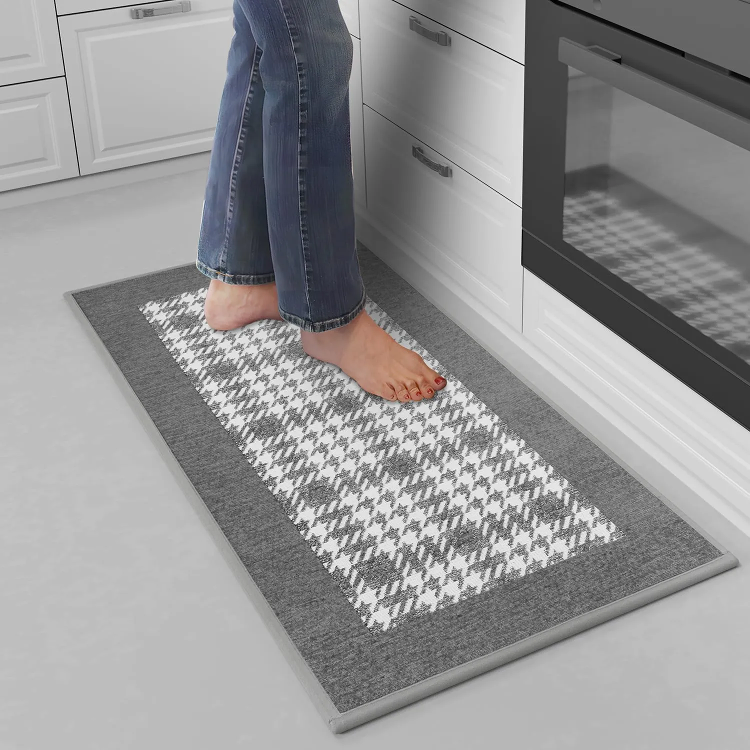 Zamo Anti-Fatigue Kitchen Mat, Non Slip Kitchen Rugs with Memory Foam, Absorbent Runner Mat for Floor, Standing Mats for in Front of Sink, Door, Laundry, Entryway, Hallway (Grey, 32" × 17.3")