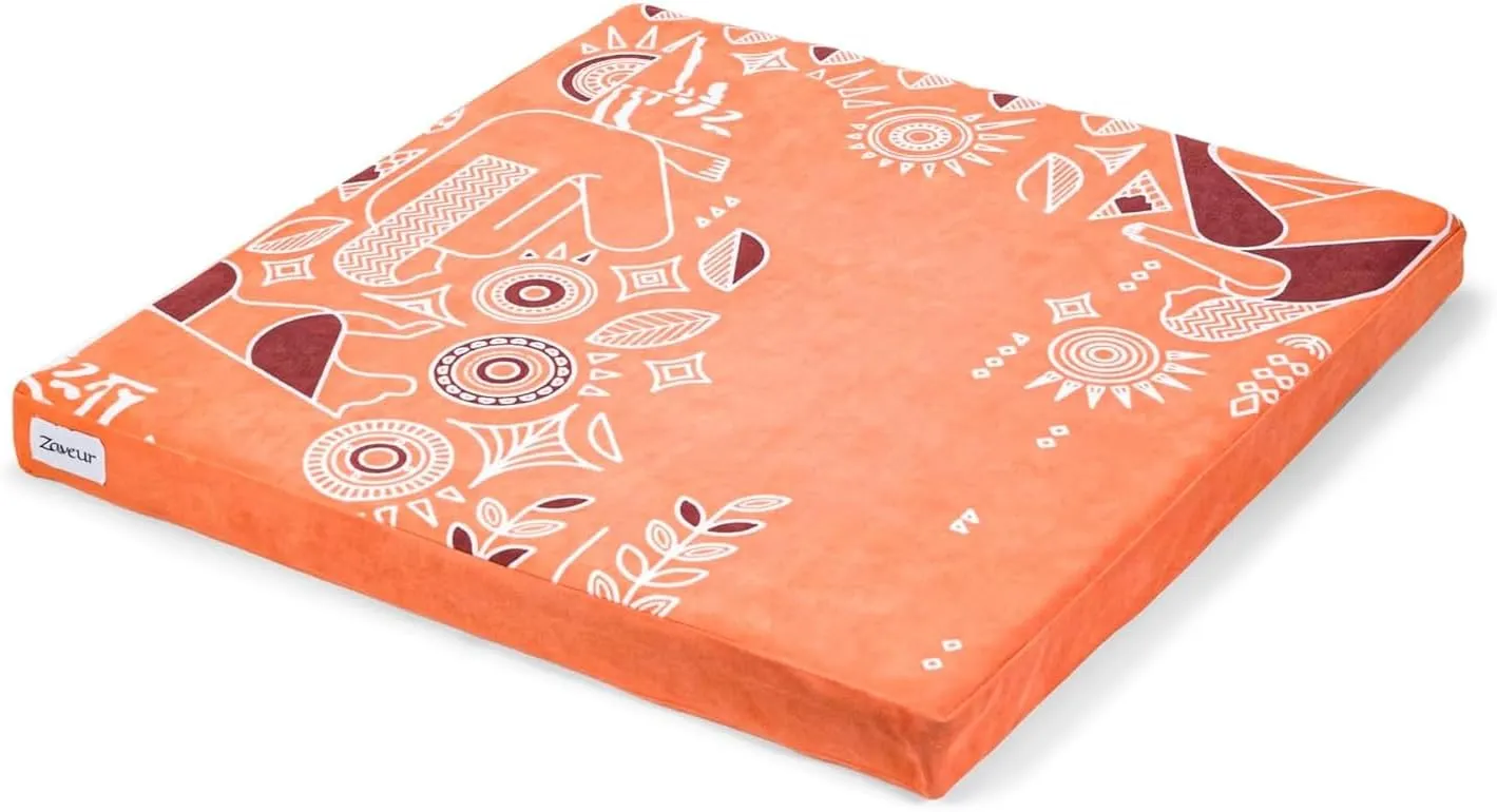 Zaveur Royal Court Meditation Mat With Velvet Cover - 24" x 24" Square Zabuton Thick Yoga Mat - Non Slip Exercise Mat for Home Workout - Thick Foam Exercise Floor Mat for Zafu or Bench