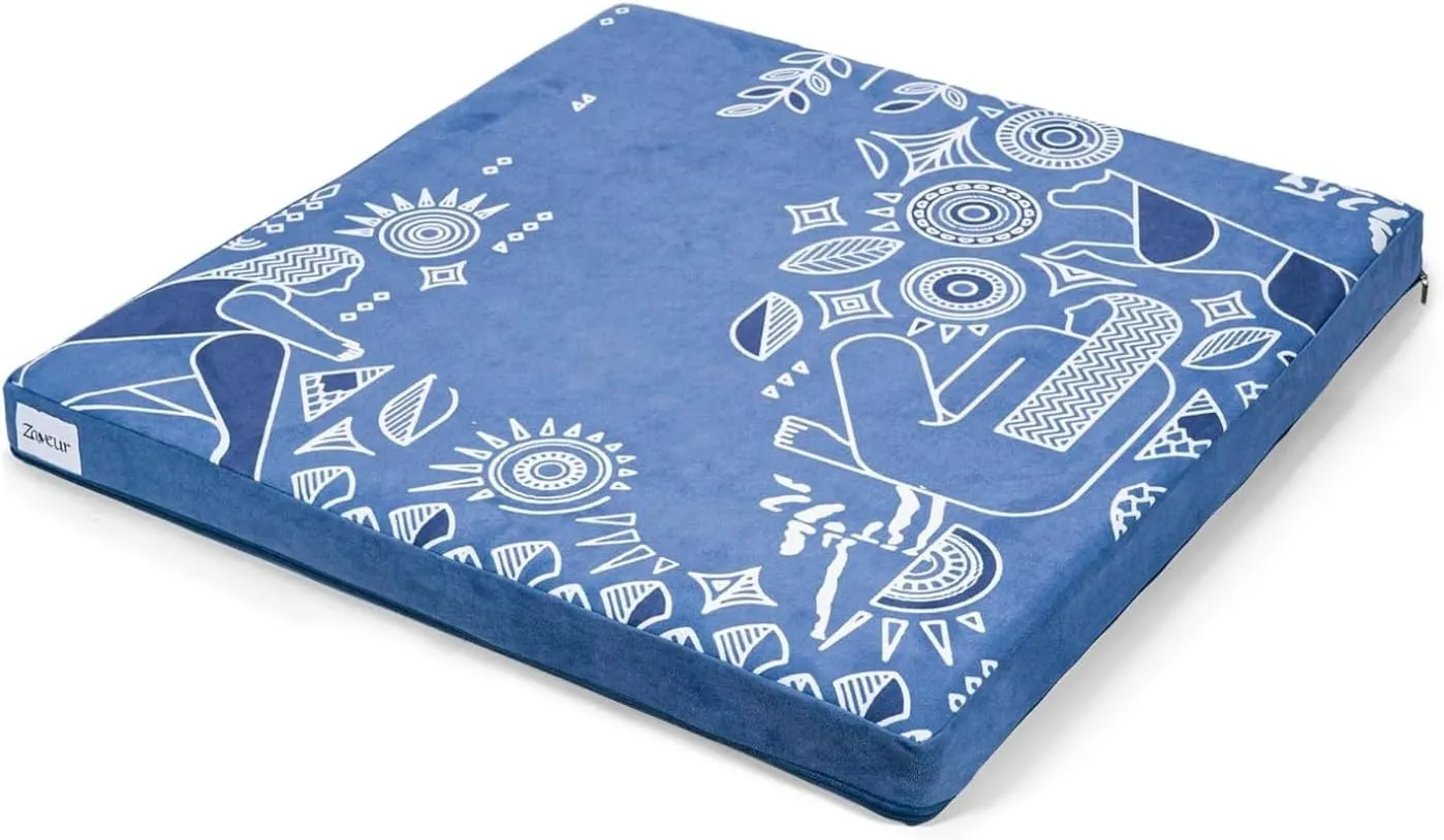 Zaveur Royal Court Meditation Mat With Velvet Cover - 24" x 24" Square Zabuton Thick Yoga Mat - Non Slip Exercise Mat for Home Workout - Thick Foam Exercise Floor Mat for Zafu or Bench