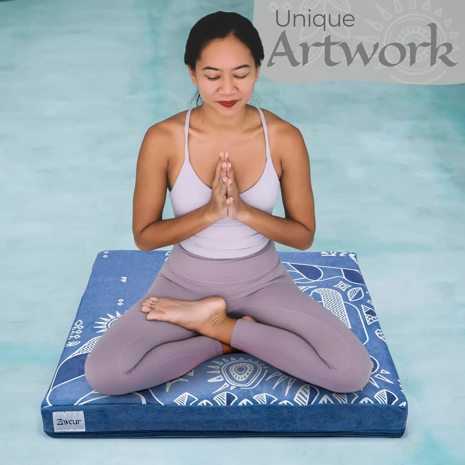 Zaveur Royal Court Meditation Mat With Velvet Cover - 24" x 24" Square Zabuton Thick Yoga Mat - Non Slip Exercise Mat for Home Workout - Thick Foam Exercise Floor Mat for Zafu or Bench