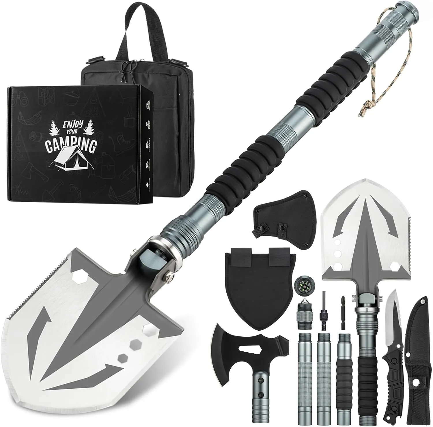 ZENHOSIT Survival Shovel with Camping Axe: Multifunctional Tactical Gear for Outdoor Adventure - 180 Degree Folding Camping Shovel Multi-Tool with Carry Pouch for Outdoor Camping Hiking