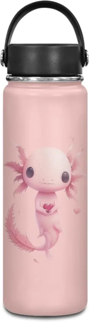 ZOUTAIRONG Cute Axolotl Insulated Water Bottle Stainless Steel Water Bottle 18 oz with Handle Wide Mouth Vacuum Flask Reusable Sports Water Bottle Travel Cup Coffee Mug Bubble Tea