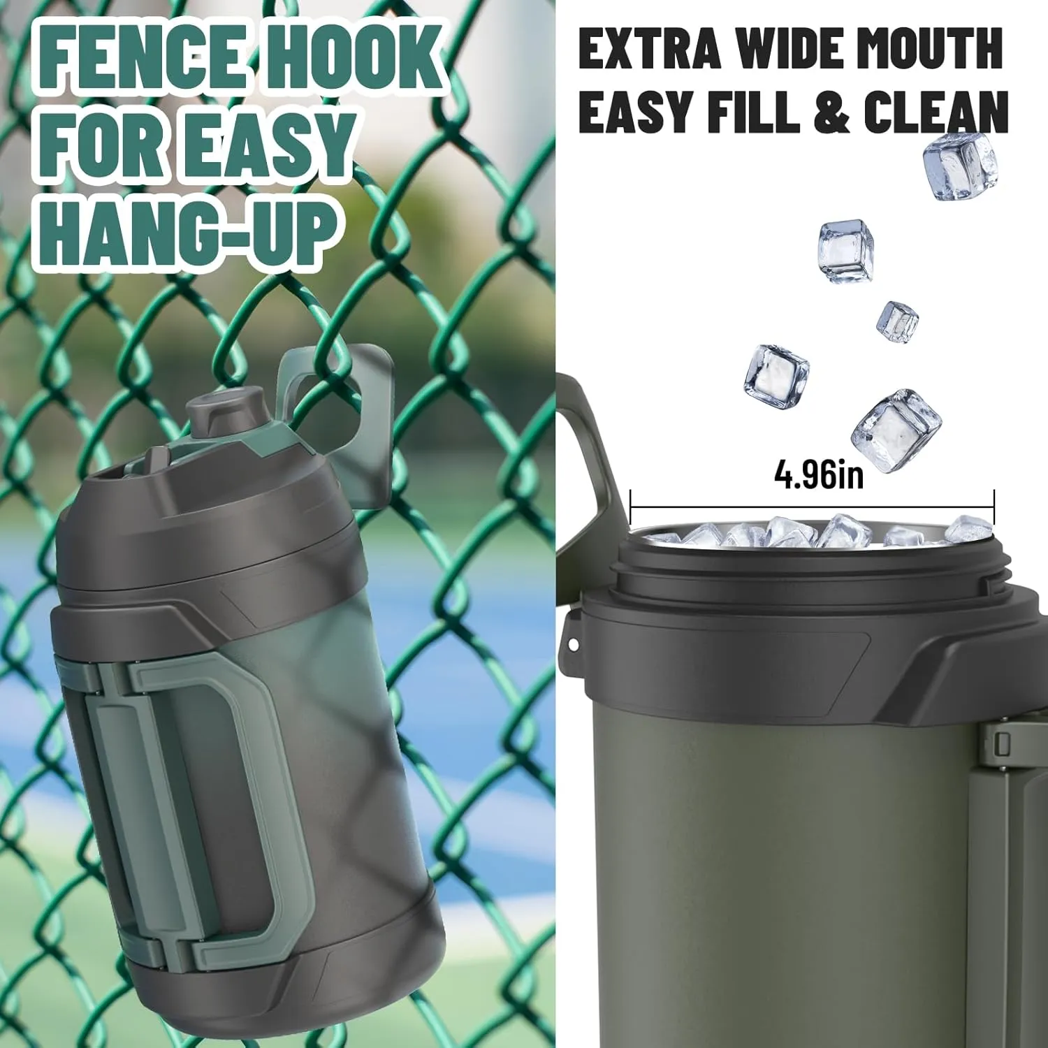 Zukro 1 Gallon Water Jug, One Gallon Large Triple Wall Insulated Metal Jug With Straw and Spout, No Sweat 128 oz Stainless Steel Sport Water Bottle Keeps Cold 48 Hours for Outdoors