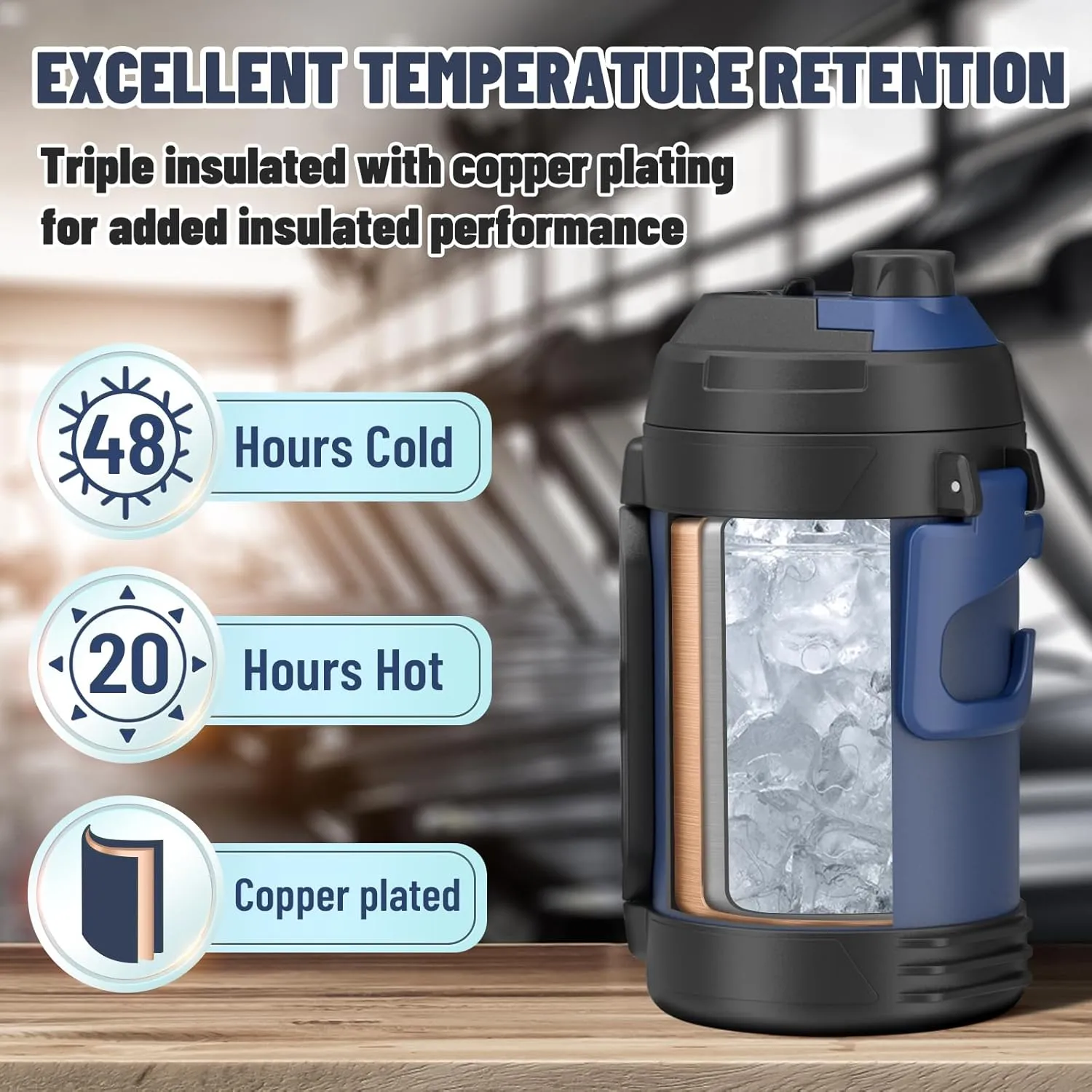 Zukro 1 Gallon Water Jug, One Gallon Large Triple Wall Insulated Metal Jug With Straw and Spout, No Sweat 128 oz Stainless Steel Sport Water Bottle Keeps Cold 48 Hours for Outdoors